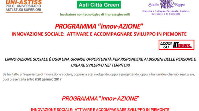 Asti, innovazione sociale: un’opportunità per attivare e sostenere sviluppo in Piemonte