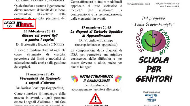 Asti. Scuola per Genitori 2017 con l’associazione Genitorinsieme