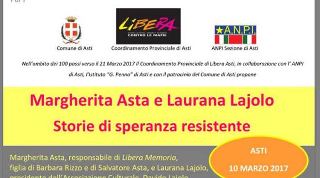 Una speranza resistente con Margherita Asta e Laurana Lajolo venerdì 10 marzo ad Asti
