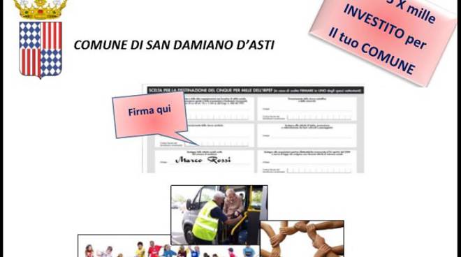 Il Comune di San Damiano invita i cittadini a devolvere il 5 per mille per le proprie attività sociali