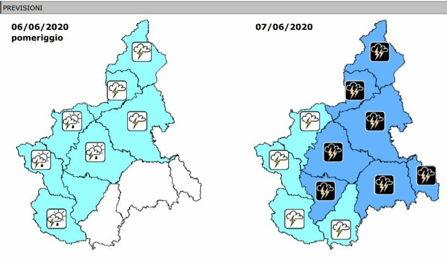 previsioni precipitazioni 06/7/8 giugno 2020