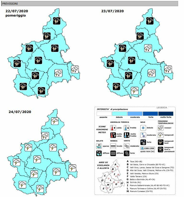 previsioni precipitazioni 22/23/24 luglio 2020 arpa piemonte