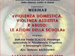 locandina webinar dal titolo “Violenza domestica, violenza assistita e abuso: le azioni della scuola”.