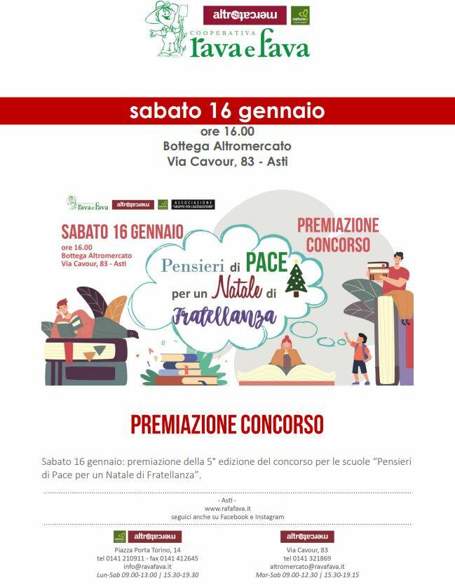 Premiazione del Concorso per le Scuole 'Pensieri di Pace per un Natale di Fratellanza'