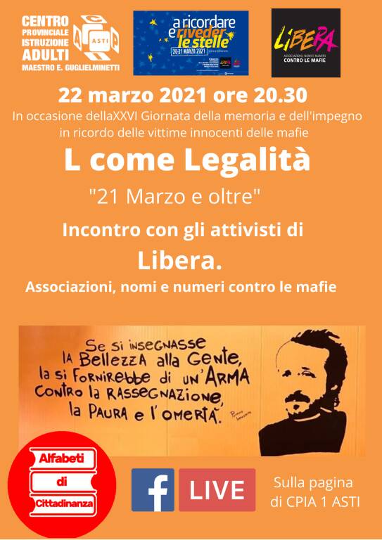 CPIA Asti, Alfabeti di Cittadinanza ospiterà i volontari di Libera Asti