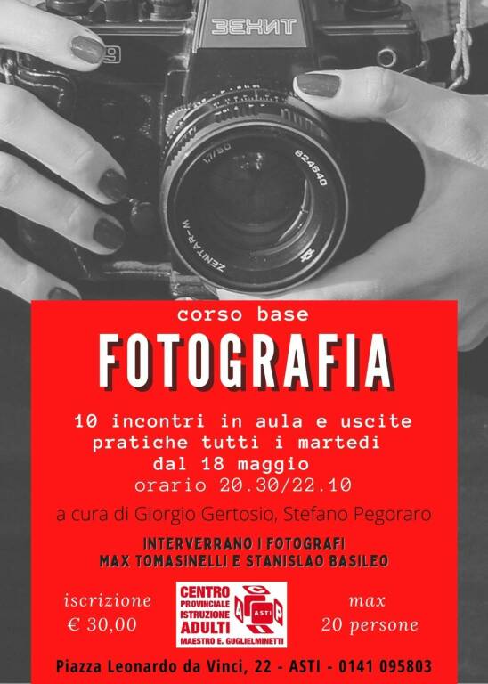 Partirà il 18 maggio il primo corso di fotografia del CPIA di Asti