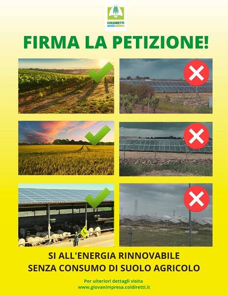 petizione coldiretti pannelli fotovoltaici