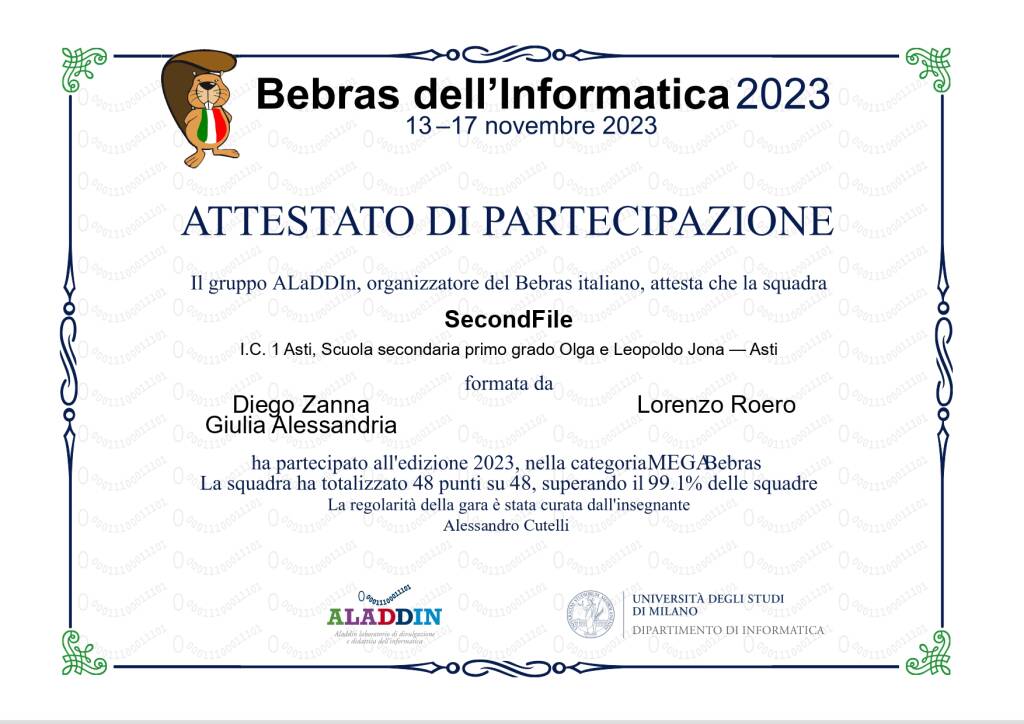 attestato studenti jona Bebras dell’informatica