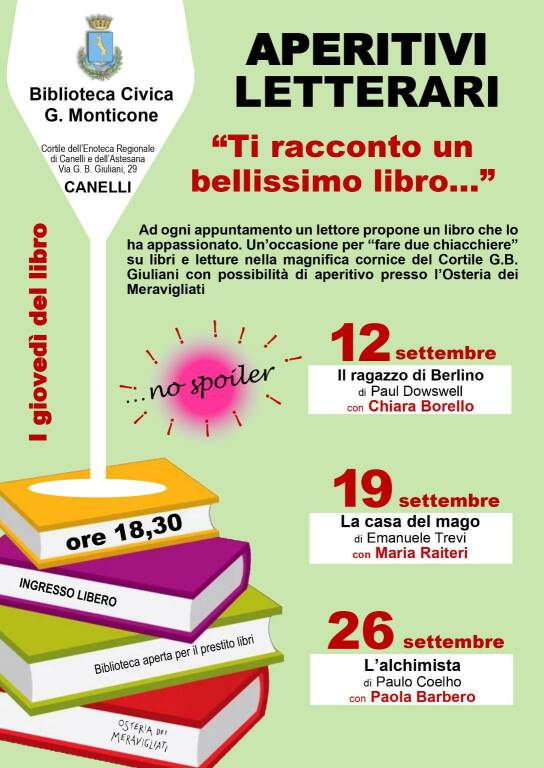 Nuovi aperitivi letterari nel cortile della Biblioteca Monticone di Canelli